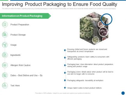 Improving product packaging to ensure food quality ensuring food safety and grade