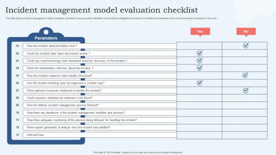 Incident Management Model Evaluation Checklist