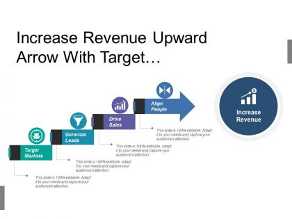 Increase revenue upward arrow with target markets lead generation and sales drive