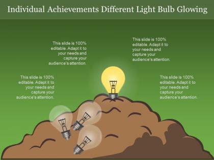 Individual achievements different light bulb glowing
