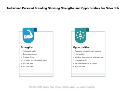 Individual personal branding showing strengths and opportunities for sales job