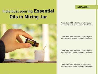 Individual pouring essential oils in mixing jar