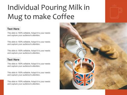 Individual pouring milk in mug to make coffee