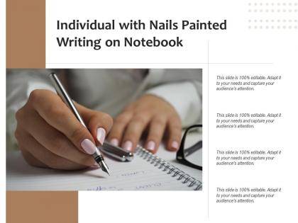 Individual with nails painted writing on notebook