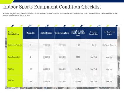 Indoor sports equipment condition checklist current condition ppt presentation clipart