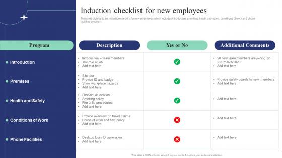 Induction Checklist For New Employees Corporate Induction Program For New Staff