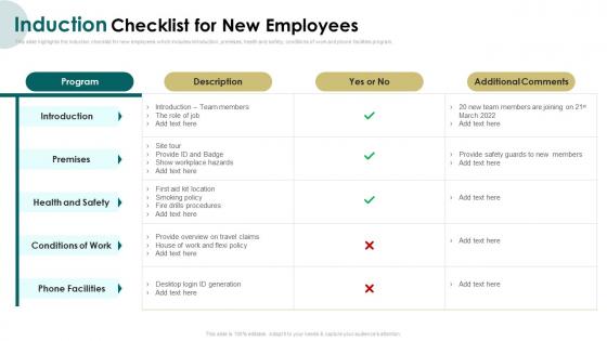 Induction Checklist For New Employees Induction Program For New Employees