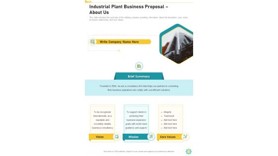 Industrial Plant Business Proposal About Us One Pager Sample Example Document