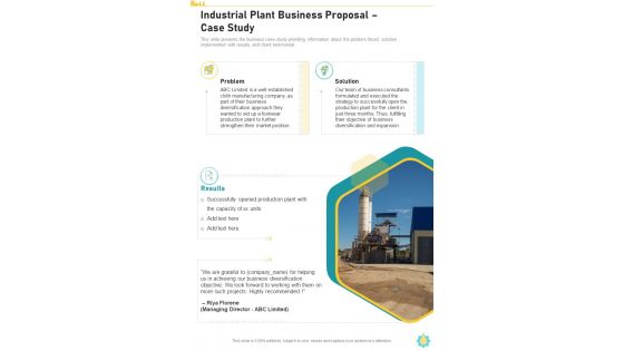 Industrial Plant Business Proposal Case Study One Pager Sample Example Document
