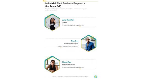Industrial Plant Business Proposal Our Team One Pager Sample Example Document