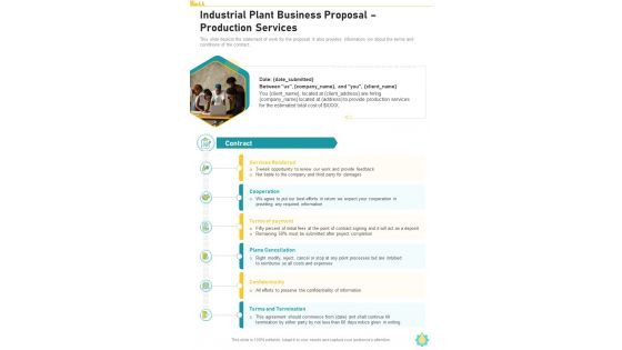 Industrial Plant Business Proposal Production Services One Pager Sample Example Document
