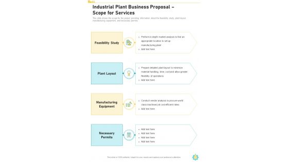 Industrial Plant Business Proposal Scope For Services One Pager Sample Example Document