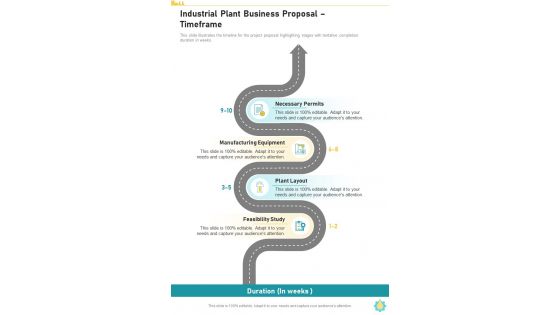 Industrial Plant Business Proposal Timeframe One Pager Sample Example Document