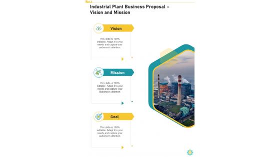 Industrial Plant Business Proposal Vision And Mission One Pager Sample Example Document