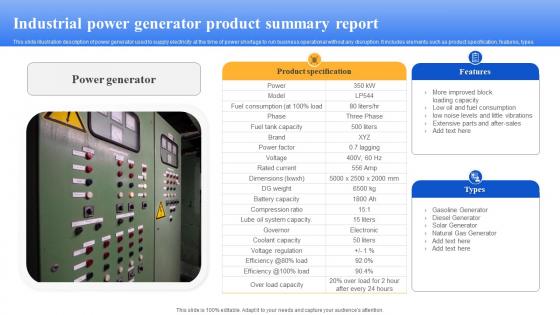 Industrial Power Generator Product Summary Report