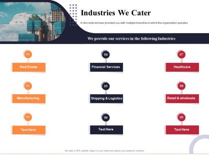 Industries we cater marketing and business development action plan ppt professional