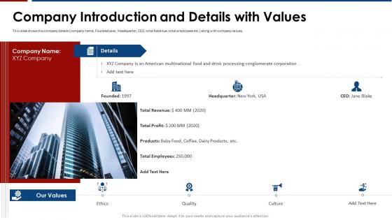 Influence of engagement strategies company introduction and details with values