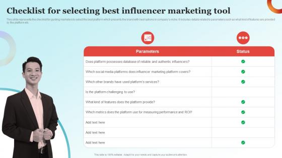 Influencer Advertising Guide Checklist For Selecting Best Influencer Marketing Tool Strategy SS V