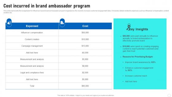 Influencer Marketing Guide Cost Incurred In Brand Ambassador Program Strategy SS V