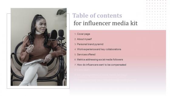 Influencer Media Kit Table Of Contents