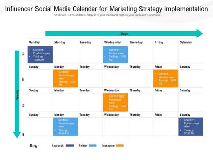 Influencer social media calendar for marketing strategy implementation