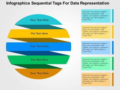 Infographics sequential tags for data representation flat powerpoint design