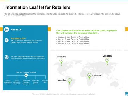 Information leaf let for retailers developing and managing trade marketing plan ppt mockup