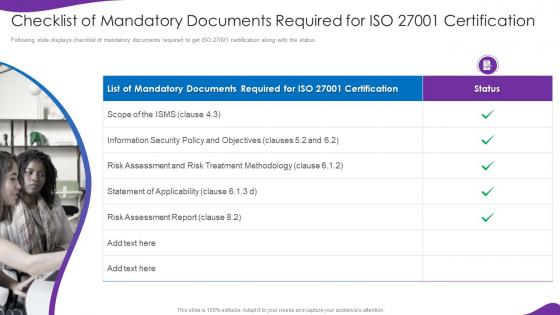 Information Security And Iso 27001 Checklist Mandatory Documents Required Iso 27001 Certification