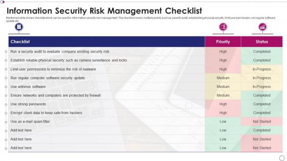 Information security risk management checklist