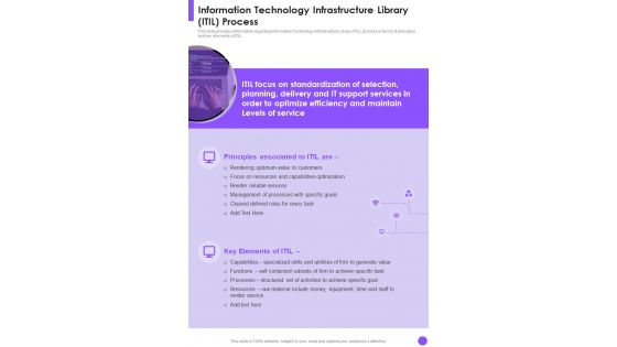 Information Technology Infrastructure Library Itil Process One Pager Sample Example Document