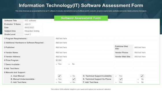 Information Technology It Software Assessment Form