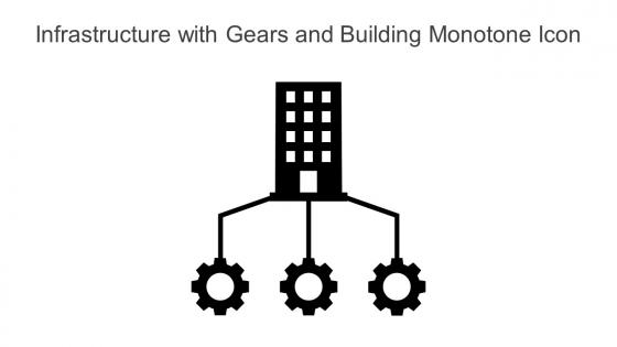 Infrastructure With Gears And Building Monotone Icon In Powerpoint Pptx Png And Editable Eps Format