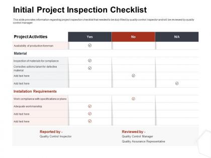 Initial project inspection checklist activities ppt gallery inspiration