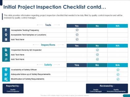 Initial project inspection checklist contd samples ppt powerpoint presentation graph charts