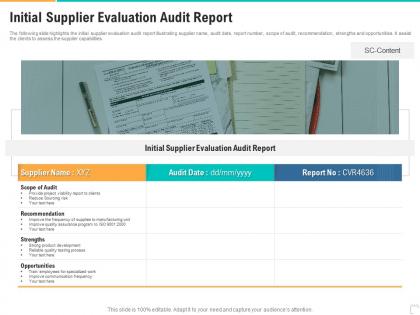 Initial supplier evaluation audit report
