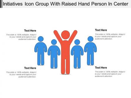 Initiatives icon group with raised hand person in center