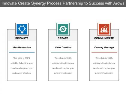 Innovate create synergy process partnership to success with arrows
