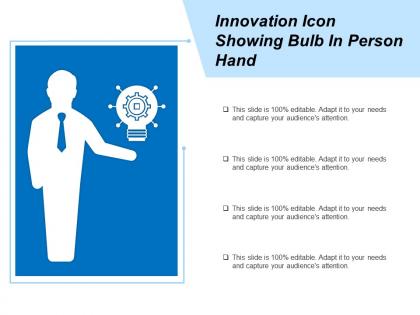 Innovation icon showing bulb in person hand