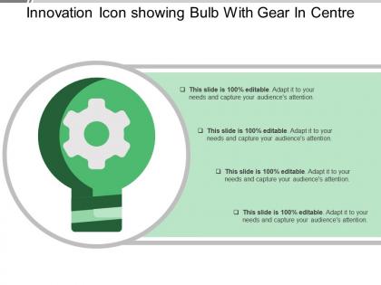 Innovation icon showing bulb with gear in centre