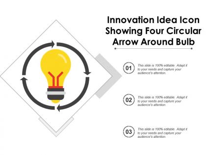 Innovation idea icon showing four circular arrow around bulb