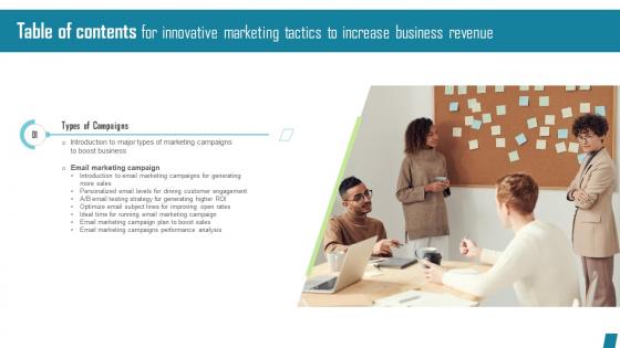 Innovative Marketing Tactics To Increase Business Revenue Table Of Contents Strategy SS V