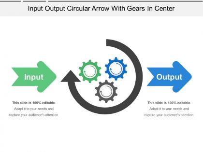 Input output circular arrow with gears in center