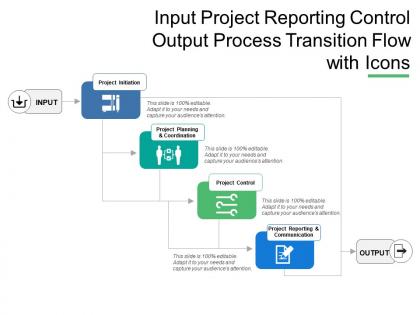 Input project reporting control output process transition flow with icons