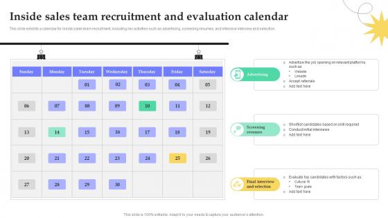 Inside Sales Team Recruitment And Evaluation Calendar Fostering Growth Through Inside SA SS