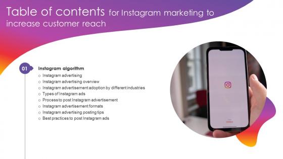 Instagram Marketing To Increase Customer Reach Table Of Contents MKT SS V
