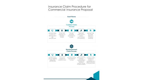 Insurance Claim Procedure For Commercial Insurance Proposal One Pager Sample Example Document