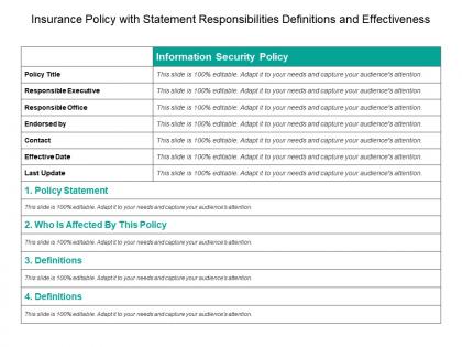 Insurance policy with statement responsibilities definitions and effectiveness