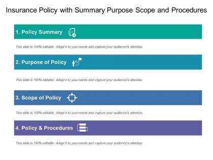 Insurance policy with summary purpose scope and procedures