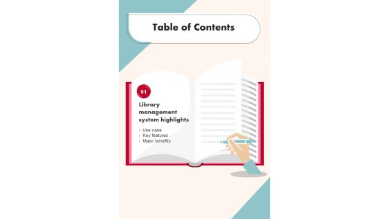 Integrated Library System Proposal For Table Of Contents One Pager Sample Example Document