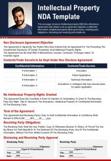 Intellectual property nda template presentation report infographic ppt pdf document